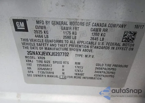 2018 Chevrolet Equinox Lt из США, поврежденный, VIN 2GNAXJEVXJ6207702